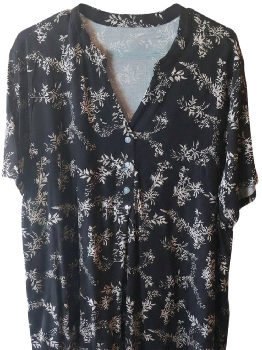 Black Floral V Neck Tee